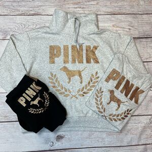 VS PINK Rose Gold Cowl Neck, Campus Tee & Legging Set L